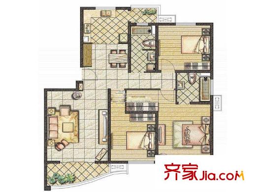 恒盛鼎城华公馆户型图139.55平方米-1户型图 3室2厅2卫1厨