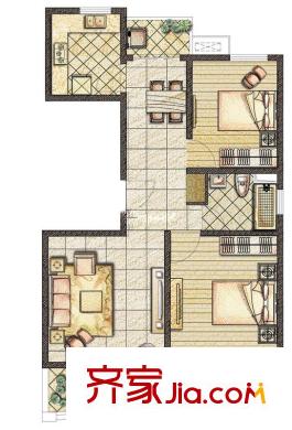 恒盛鼎城华公馆户型图A1户型图 2室2厅1卫1厨
