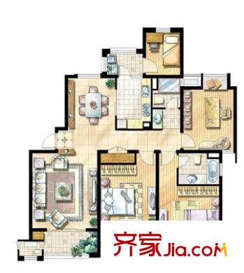 富顿街区户型图F户型 4室2厅2卫
