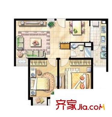 富顿街区户型图12号B户型 2室2厅1卫
