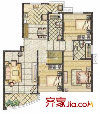 恒盛鼎城华公馆户型图139.86平方米户型图 3室2厅2卫1厨