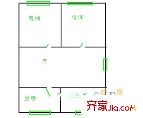 東陸新村二街坊戶型圖東陸二街坊2室  戶型圖 2室1廳1衛(wèi)1廚