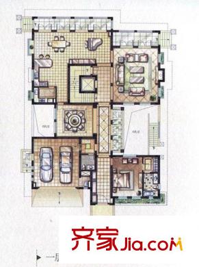東郊半島別墅G`戶型一層 1室3廳2衛(wèi)2廚
