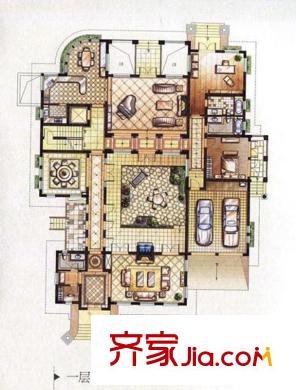 東郊半島別墅H戶型一層 1室3廳3衛(wèi)1廚