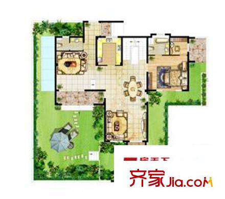 尼德蘭北岸別墅戶型V2-1戶型一樓 1室3廳2衛(wèi)1廚