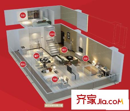 底特律财富天地公寓户型图二期01,06室B户型图 3室2厅1卫1厨