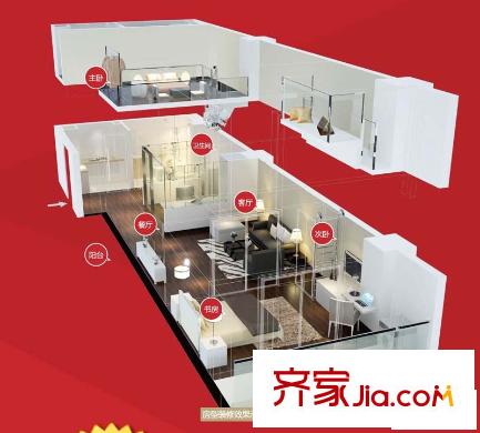 底特律财富天地公寓户型图二期03,04层B户型图 3室2厅1卫1厨