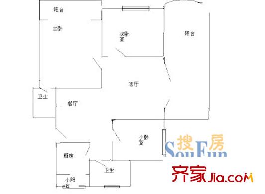 上海 上泰花苑3室 戶型圖