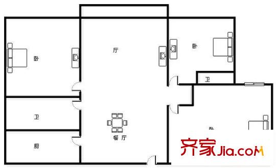 西部俊园户型图户型图 3室2厅2卫1厨