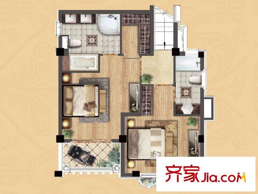 同潤藍美俊庭別墅160平下疊二層戶型 3室2廳3衛(wèi)