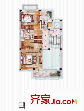 中金海棠灣別墅C1戶(hù)型二層平面圖 3室2廳2衛(wèi)1廚