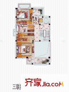中金海棠灣別墅C1戶型二層平面圖 3室2廳2衛(wèi)1廚
