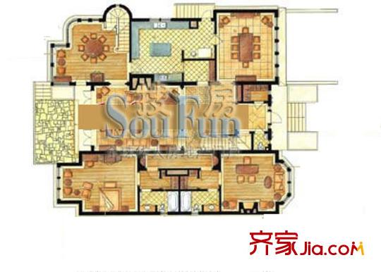 東郊花園E戶型一層 4室2廳3衛(wèi)1廚