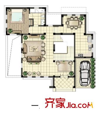 天和湖濱藝墅L戶型一層 4室3廳3衛(wèi)1廚