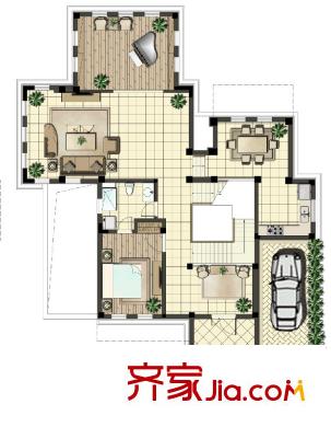 天和湖濱藝墅KXL戶型一層 4室3廳4衛(wèi)1廚