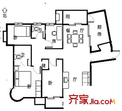 上海豪园户型图户型图 4室3厅2卫1厨