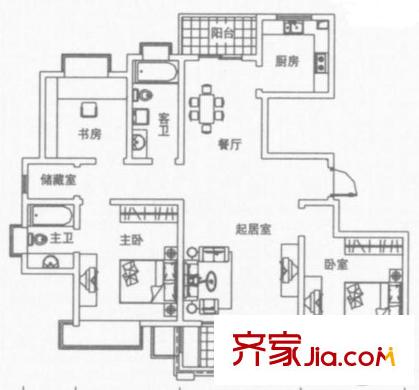 上海豪园户型图户型图 3室2厅2卫1厨