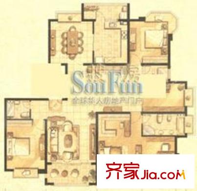 金汇豪庭户型图C户型 3室2厅2卫1厨