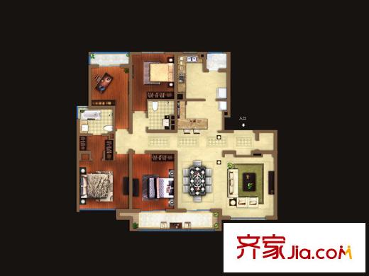 陸家嘴錦繡前城188平方米戶型圖 4室2廳2衛(wèi)1廚