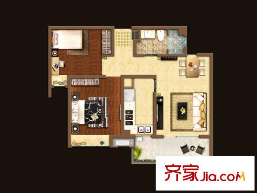 陸家嘴錦繡前城82平方米戶型圖 2室2廳1衛(wèi)1廚