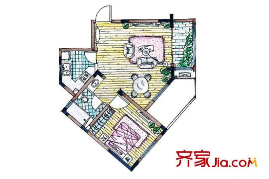 大华朗香花园A1户型 1室2厅1卫1厨