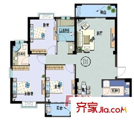盛世聯(lián)奕苑戶型圖戶型圖 3室1廳1衛(wèi)1廚