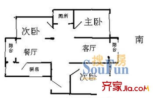 上海 天虹苑3室 戶型圖