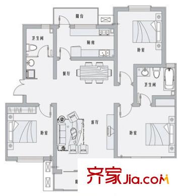 行知家园 3室 户型图