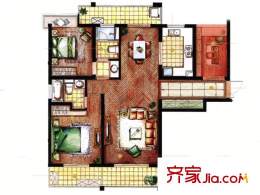 路劲翡丽湾户型图灵动 2室2厅2卫
