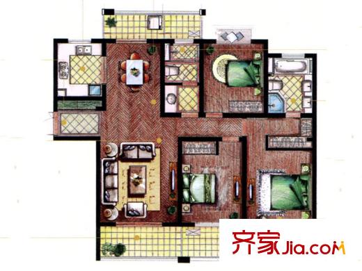 路劲翡丽湾户型图雍容 3室2厅2卫