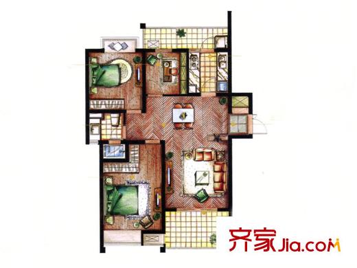 路劲翡丽湾户型图卓雅 2室2厅1卫