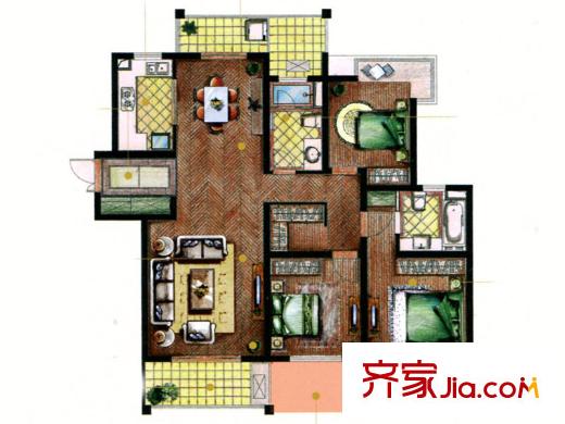 路劲翡丽湾户型图奢阔 3室2厅2卫