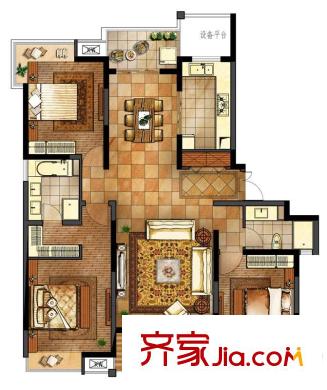 路劲翡丽湾户型图D2户型 3室2厅2卫1厨