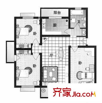 杨泰春城户型图户型图 3室2厅1卫1厨