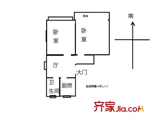 白浪新村户型图 户型图 2室2厅1卫1厨