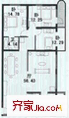 曹杨花苑北区户型图4室2厅2卫1厨