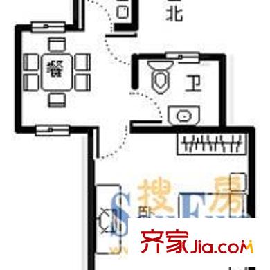 荷五小區(qū) 1室 戶(hù)型圖