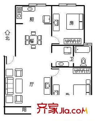 嘉秀新苑户型图户型图 2室2厅1卫1厨