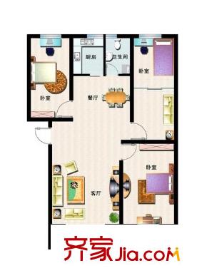 江桥三村七街坊户型图户型图 3室2厅1卫1厨