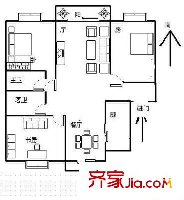 連城苑戶型圖戶型圖 3室2廳2衛(wèi)1廚