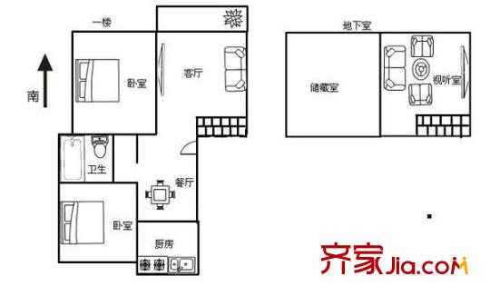 九英里户型图户型图 3室2厅1卫1厨