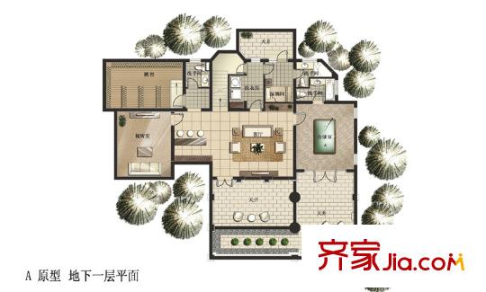 江畔御庭A戶型地下室 4室2廳3衛(wèi)1廚