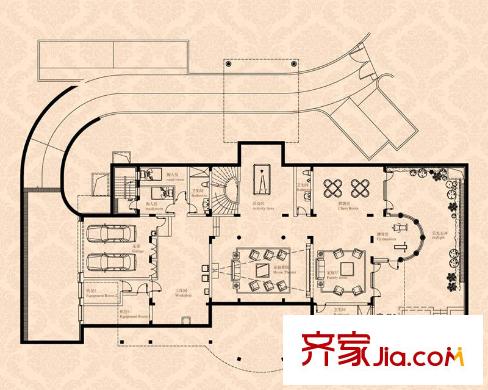 東郊壹號(hào)F戶型地下一層 2室3廳2衛(wèi)