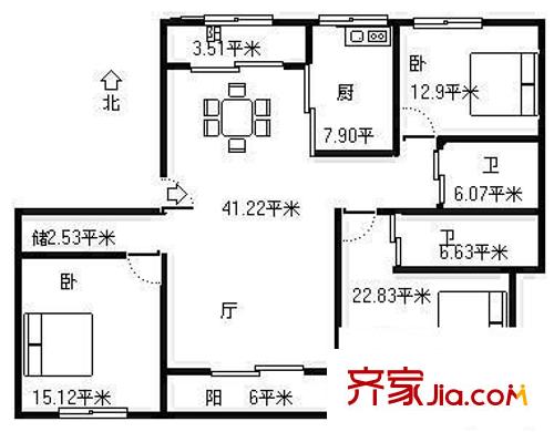 万景园户型图户型图 3室2厅2卫1厨