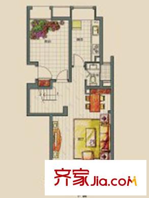 万科琥珀郡园户型图一期D2户型下层 2室1厅1卫1厨