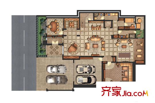 東郊羅蘭別墅C戶型地下室 4室3廳5衛(wèi)1廚