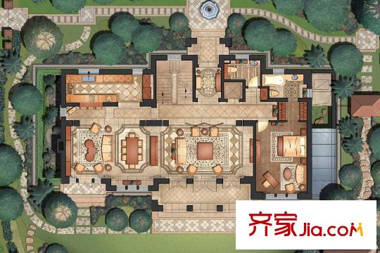 東郊羅蘭別墅C戶型1樓 4室3廳5衛(wèi)1廚