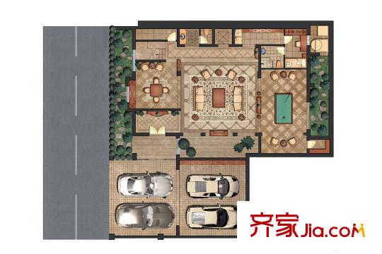東郊羅蘭別墅A戶型地下室 3室2廳4衛(wèi)1廚