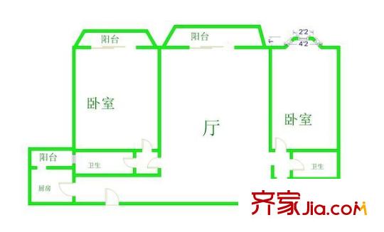 临汾花园户型图户型图 2室1厅2卫1厨