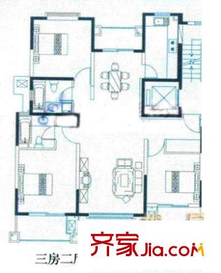 宝宸怡景园户型图3号户型 3室2厅2卫
